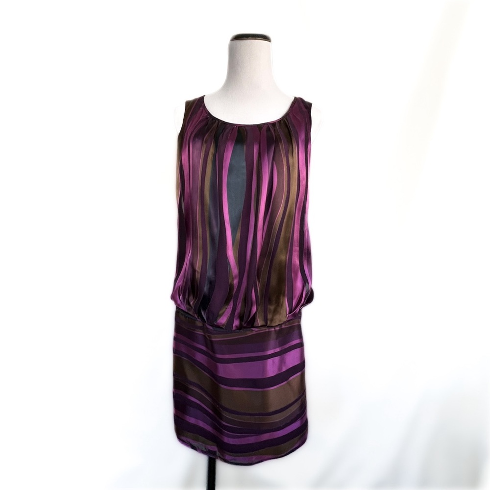 MNG Suit Silk Dress Size 4 - Sheer Purple Stripes